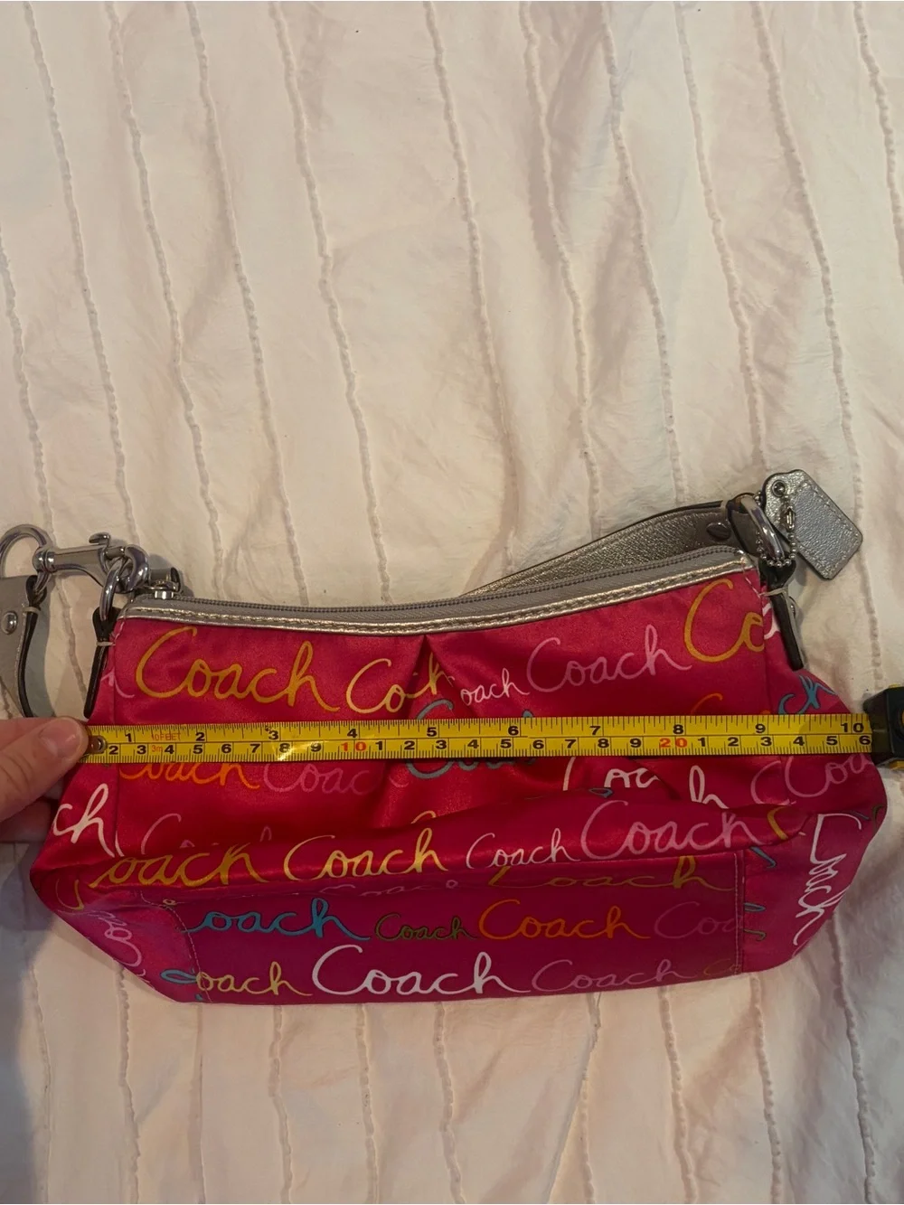 Coach Y2K Hot Pink Multicolor Script Shoulder Bag with Silver Trim